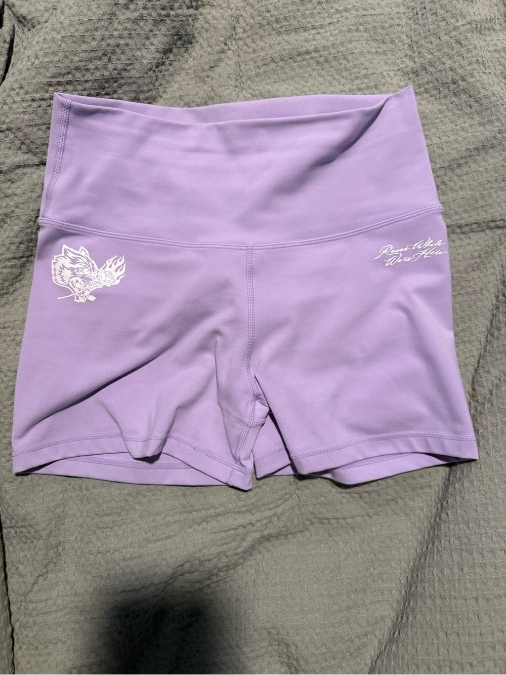 Darc Sport Lavender High-Waist Bike Shorts with White Graphics